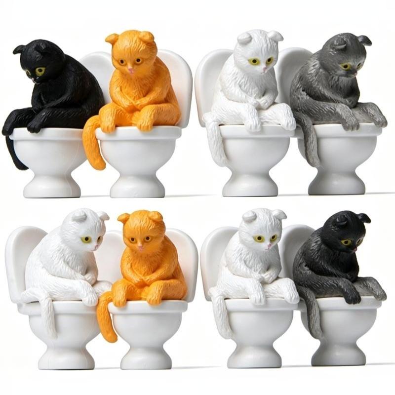 Zabawne Figurki Kotków Siedzących Na Toalecie W Pozycji Siedzącej Ornament do Mikro Krajobrazu Dekoracja Domowego Biurka