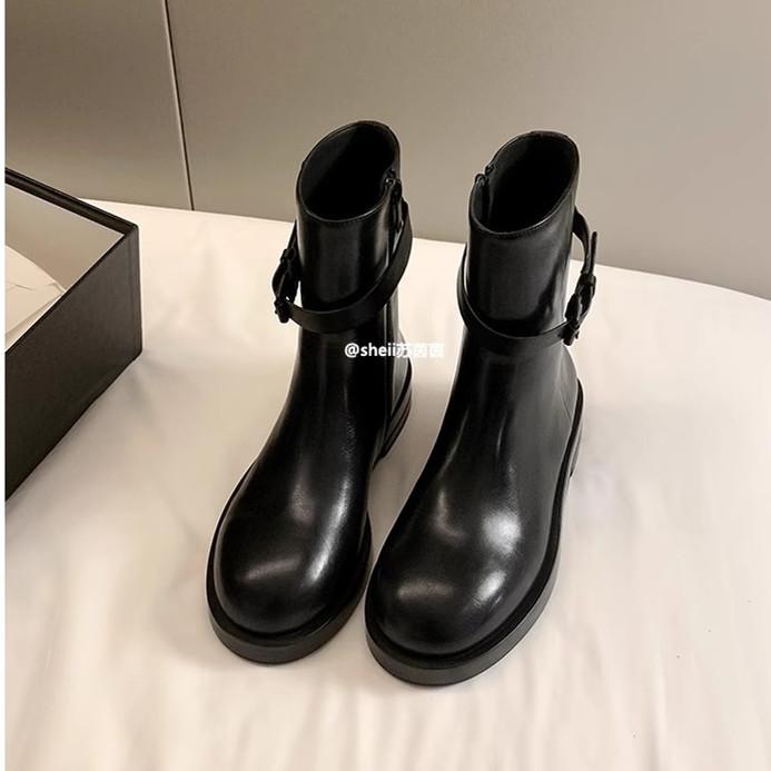 Removable two wear~ ANN buckle with thick sole medium and high boots women's knight boots leather short boots