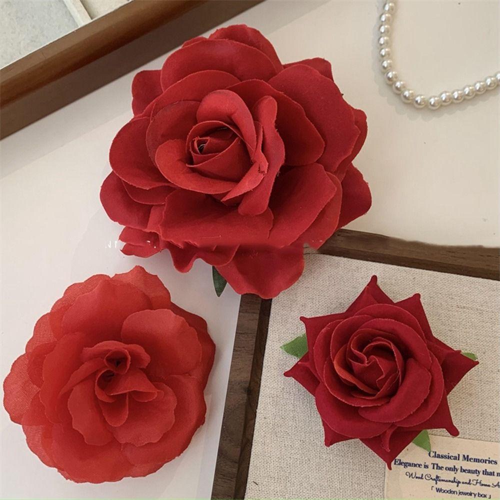 

Заколка для волос с цветком из ткани в корейском стиле для девочек, милая заколка для волос с красной розой, держатель для хвостика на вечеринку B