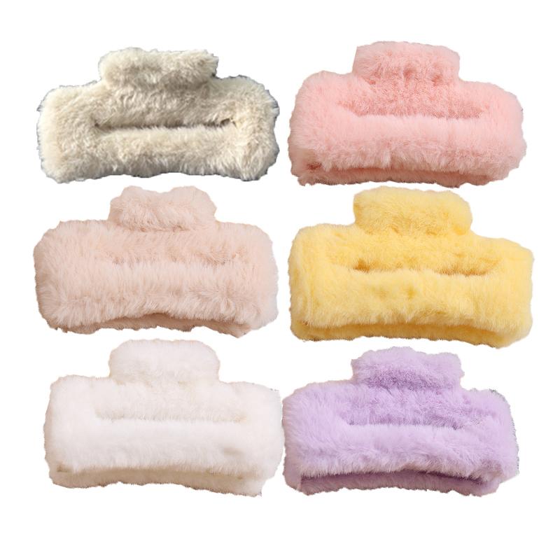 10.5cm Plush Square Hair Clip Women's Korean Style Ins Simple And Versatile Grab Clip Fashion Shark Clip Hair Accessories