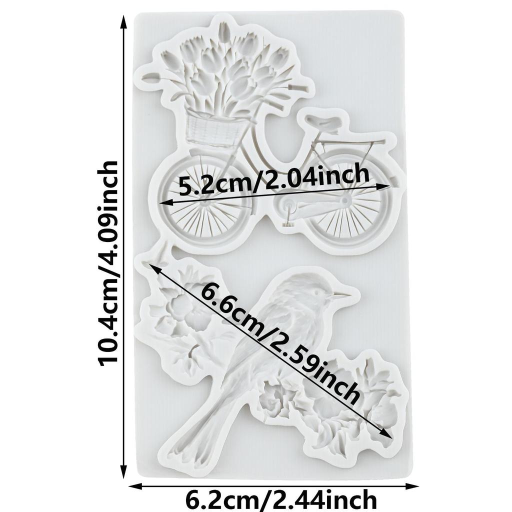 Blossoms Birds Silicone Mold Bicycle Fondant Molds Cake Decorating Tools Theme Cake Dessert Decorated Chocolate Candy Mold