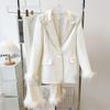 2025 Autumn/Winter Women's Snow White Irregular Lapel Jacket & Casual Suit Pants