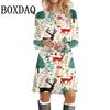 Christmas Cartoon Print Autumn Winter Dress Women Cute Sweet Long Sleeve Loose A-Line Dress Casual Christmas Women Clothing