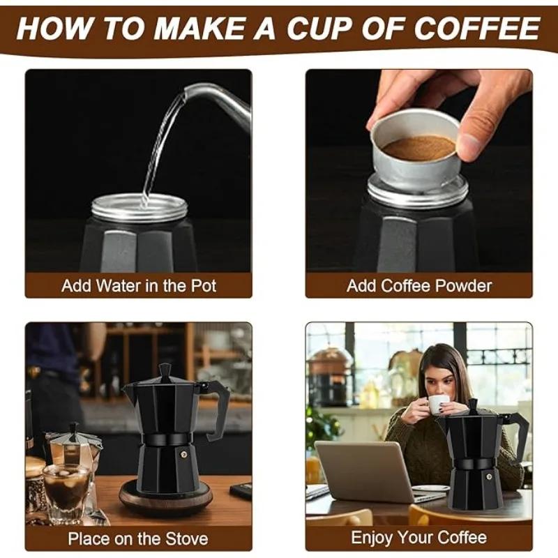 Aluminium Moka Pot Klassieke Koffiezetter voor op het Fornuis Herbruikbaar Filter Espresso Koffiezetter met Anti-brandgreep Ontwerp Keuken Gebruik