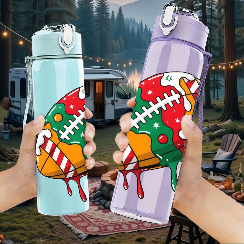 1PC Colorful American Football Graphic 750ml Color Plastic Water Bottle Leakproof Flip Straw Lid For Sports Office Home Use