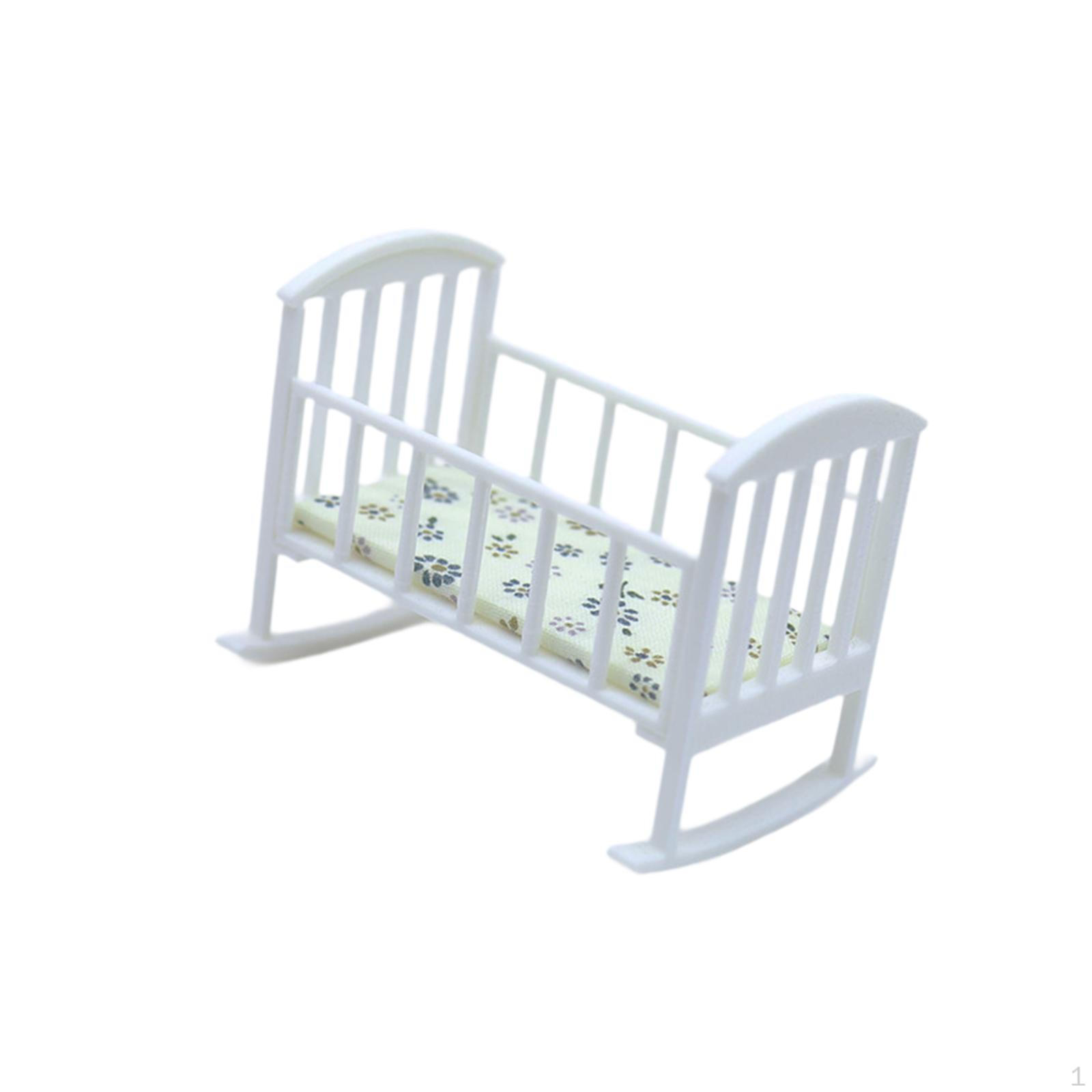 

1:12 Miniature Crib Bed Accessories Modern Dolls House Furniture Toy Doll Cradle Ornaments Pretend White
