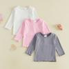 Citgeett Autumn Kids Girls Fall Shirts Set Soft Long Sleeve Lettuce Trim Ribbed Tops Clothes
