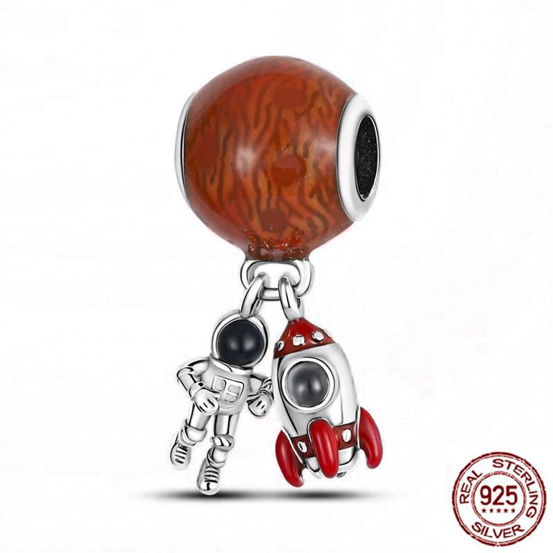 925 Sterling Silver Fashion Space Travel Collection Rocket Astronaut Charms Beads Fit 4MM hole diameter Bracelet DIY Jewelry
