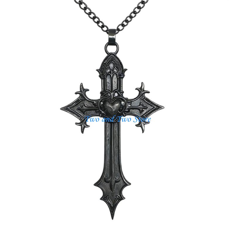 HX6F Trendy Gothic Styles Crosses Necklace Romance Heart Designs CN