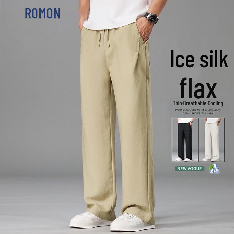 ROMON Men s Tencel Linen Loose Fit Casual Pants 4XL