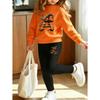 Girls' Halloween Witch Casual Comfortable Soft Loose Pullover Sweatshirt and Leggings 2-Piece Set, New Autumn/Winter, Playful, Sweet and Cool Style