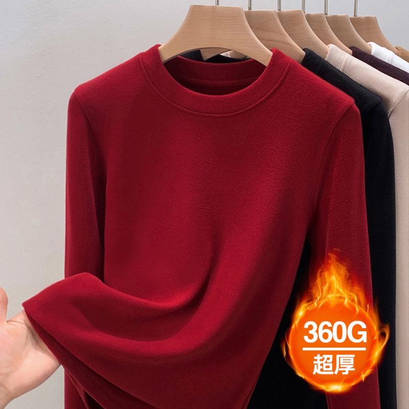 New thickened double-sided German velvet crew neck bottoming shirt for women's autumn and winter with velvet polished thermal top
