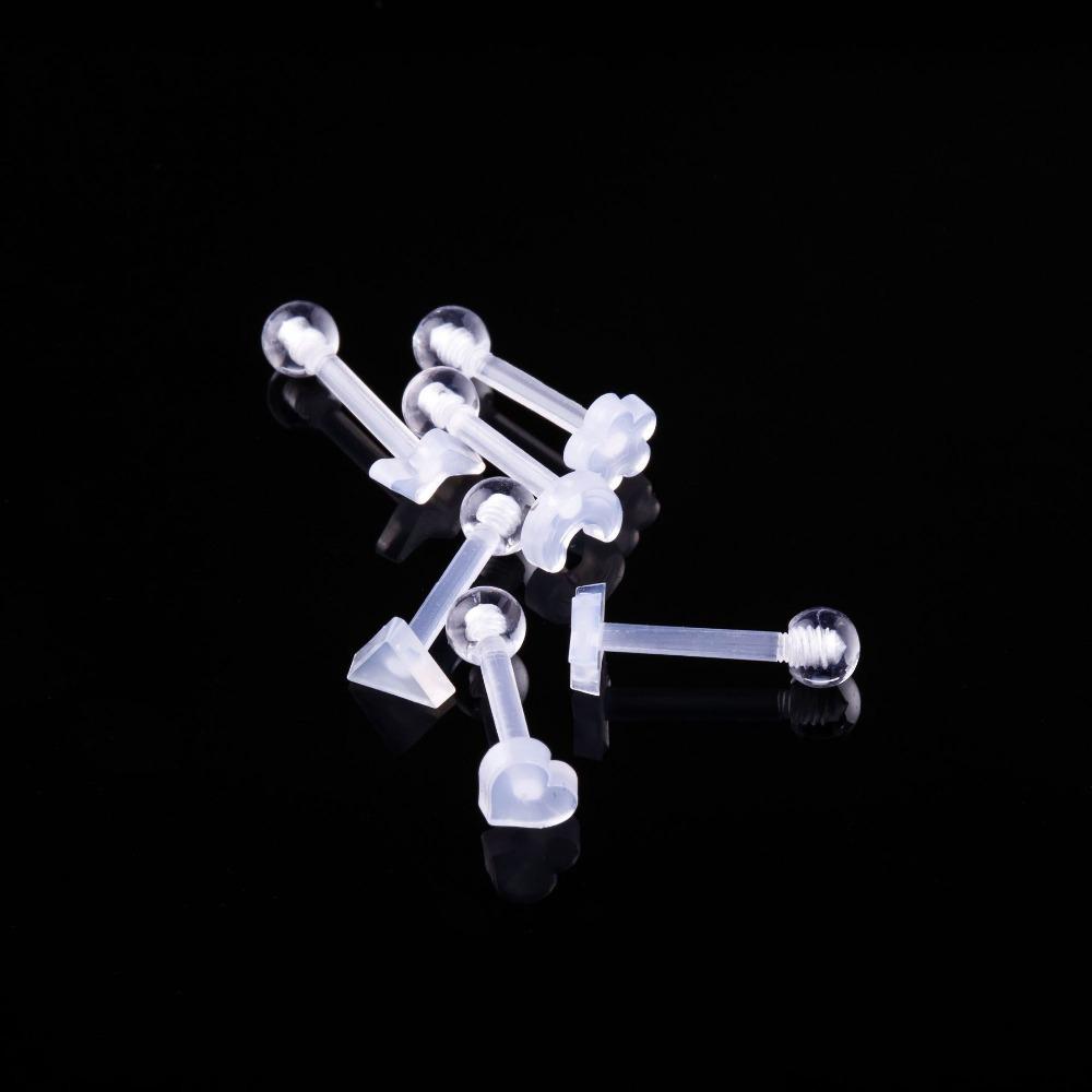 Transparenter Acryl Ohr- und Nasenstecker Stab mit Herz- und Pentagramm-Design