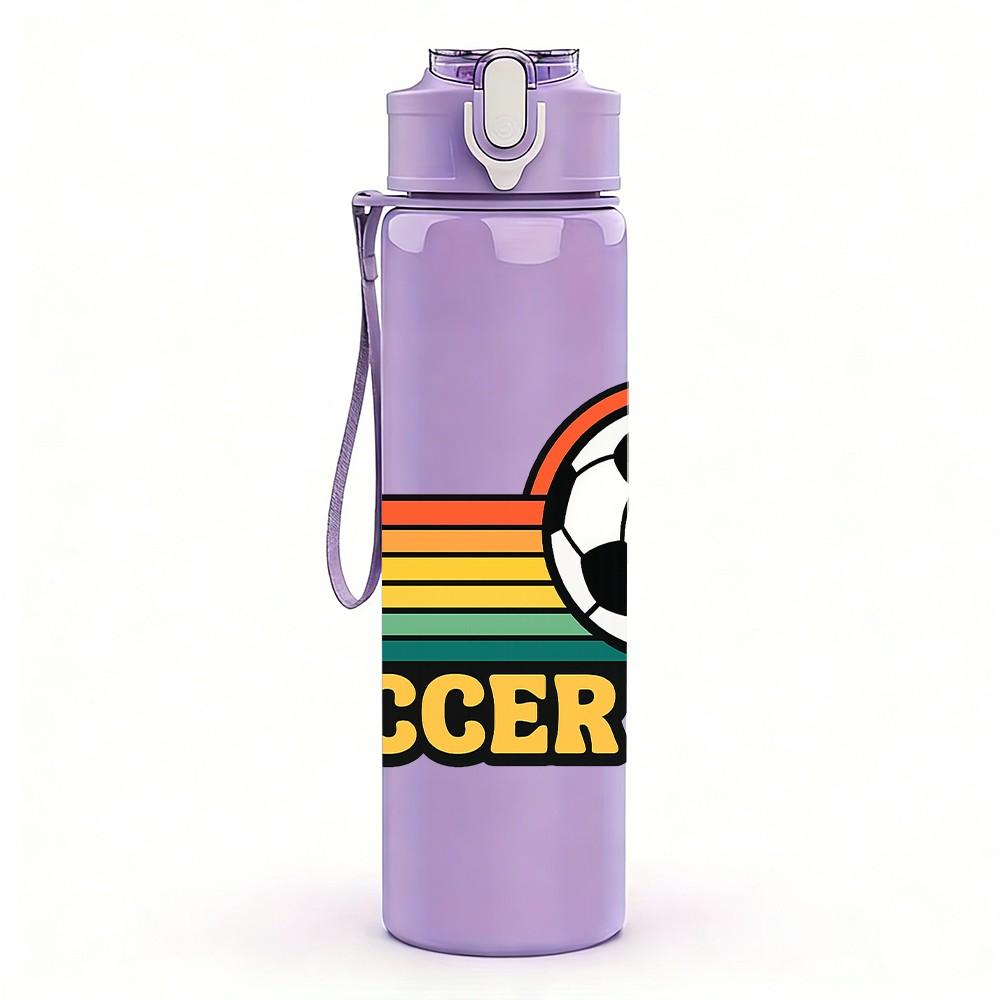 1PC Retro Striped Soccer Logo Print 750ml Color Plastic Sports Water Bottle Leakproof Flip Straw Lid Suitable for Sports Office Home Use