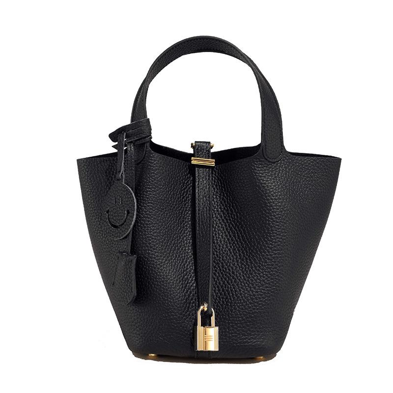 Women's Genuine Leather Bucket Handbag - Large Capacity, High-End Cowhide Veggie Basket Style