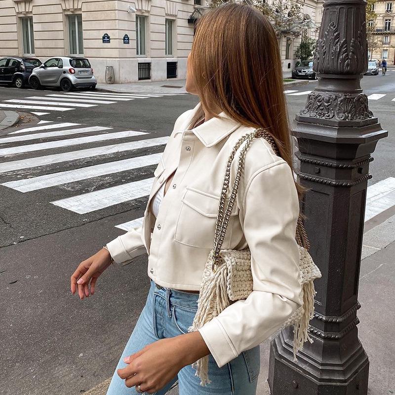 2024 Fall/Winter European & American Style Women's PU Leather Crop Jacket
