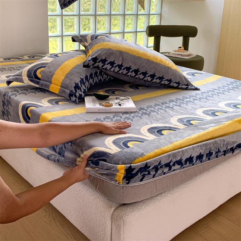 New A-class Milk Fleece Bed Sheet Thickened Warm Mink Fleece Mattress Cover Fully Wrapped