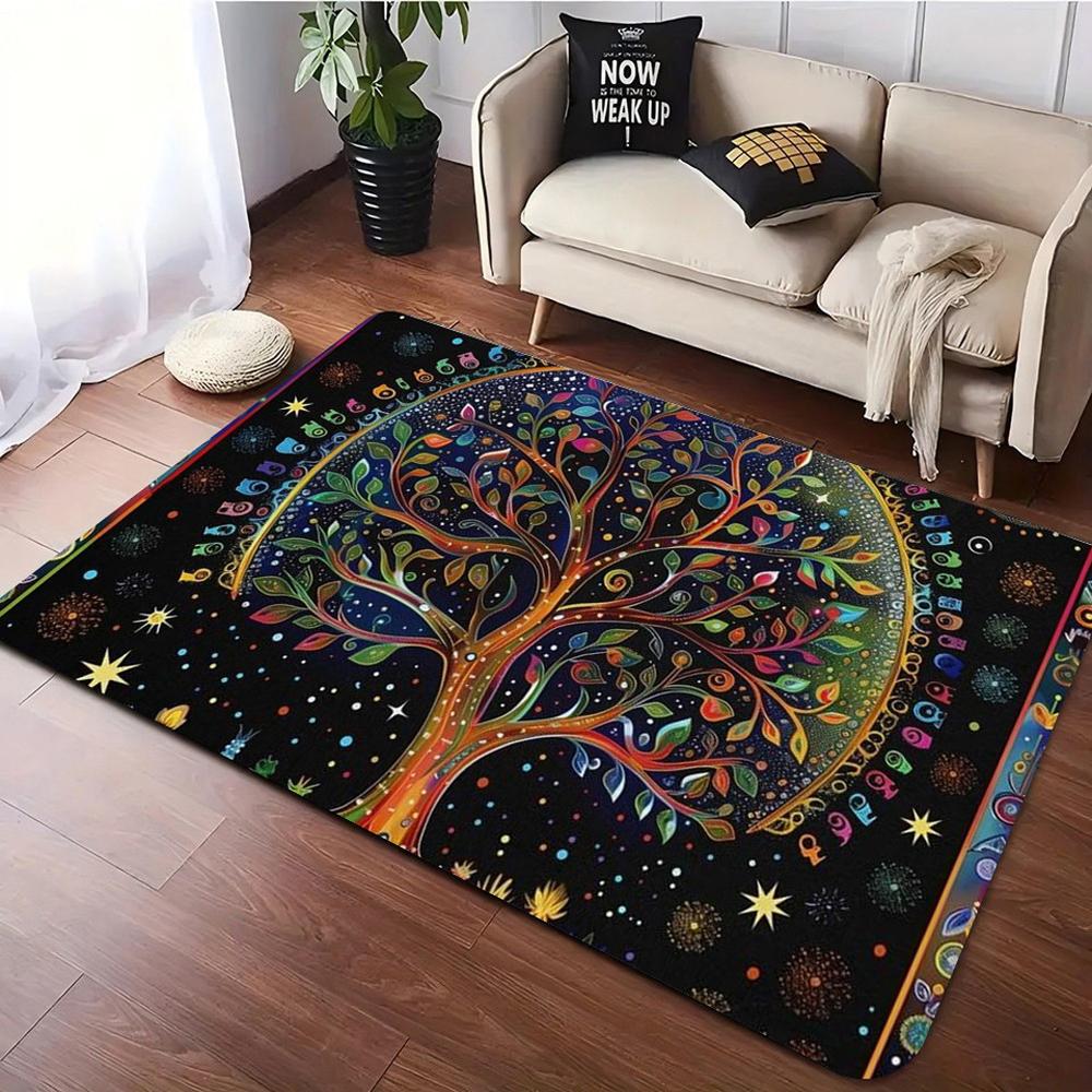 Tree of Life Print Area Rug Soft Flannel Washable Floor Mat for Living Room Bedroom Meditation Room Boho Themed Home Decor