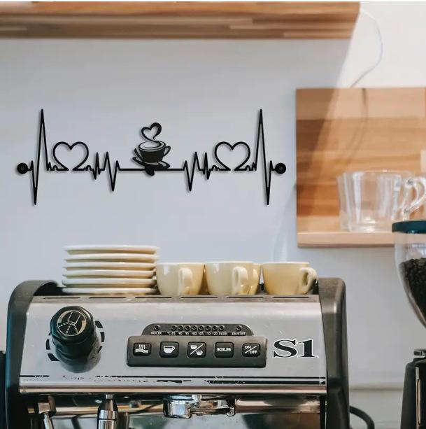 Iron Coffee Cup Silhouette Wall Art for Cafes and Shops