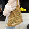 Und-Gewebte Tasche Damen Handgefertigt Hohl Handtasche Damen Schultertasche Großes Fassungsvermögen Sommer Lässig Reise Strand Tragetasche Geldbörse