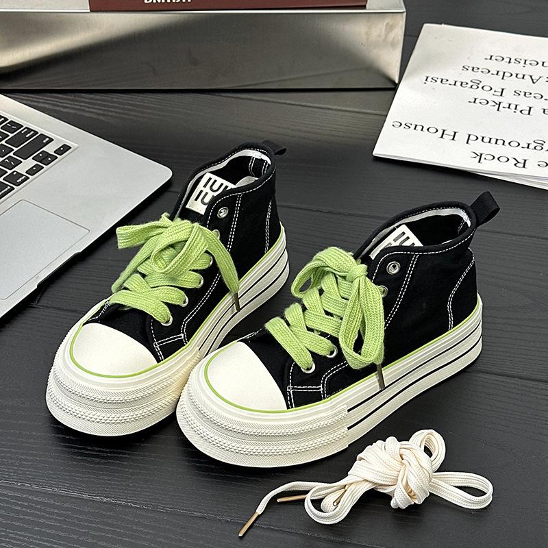 6 High-top Canvas Shoes Thick-soled Women's New Summer Thin Breathable Versatile Student Thick Baseplate Shoes