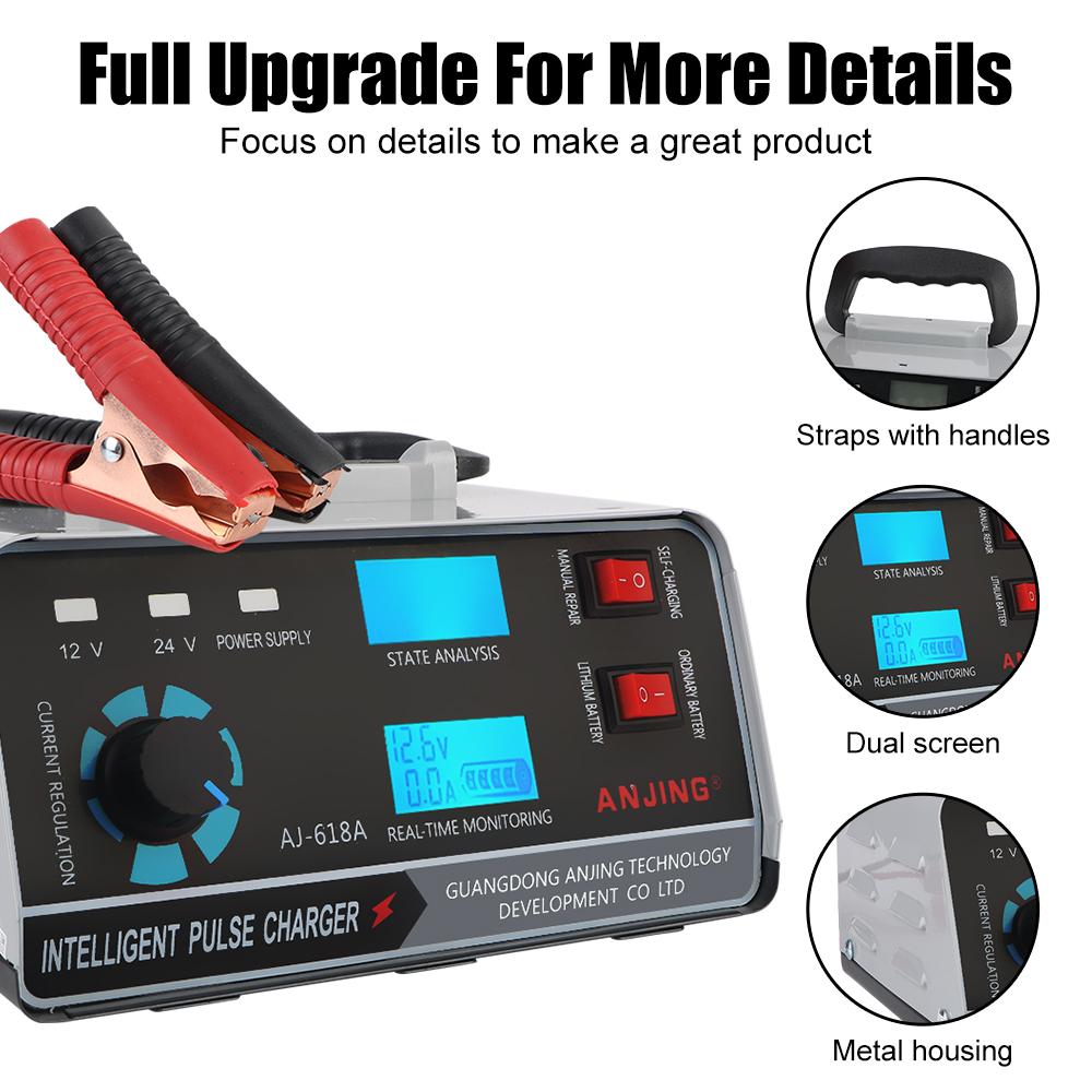 For Car Truck Boat Motorcycle Automatic Battery-chargers Digital LCD Display 400W Five-Stage Power Puls Repair Chargers 12V/24V