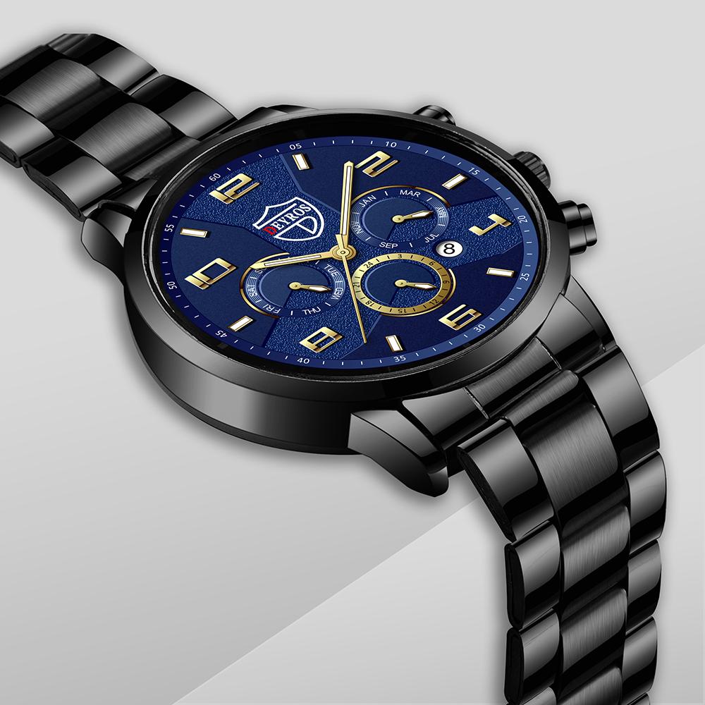 Модные черные мужские часы из нержавеющей стали, календарь с датой ...