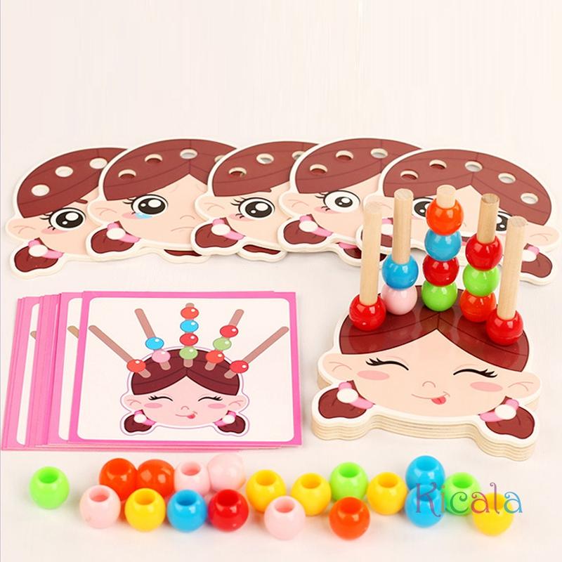 Baby Threading Bead Game Montessori Sensory Toys Emotion Matching Color Sorting Fine Motor Skills Early Educational Creative Toy