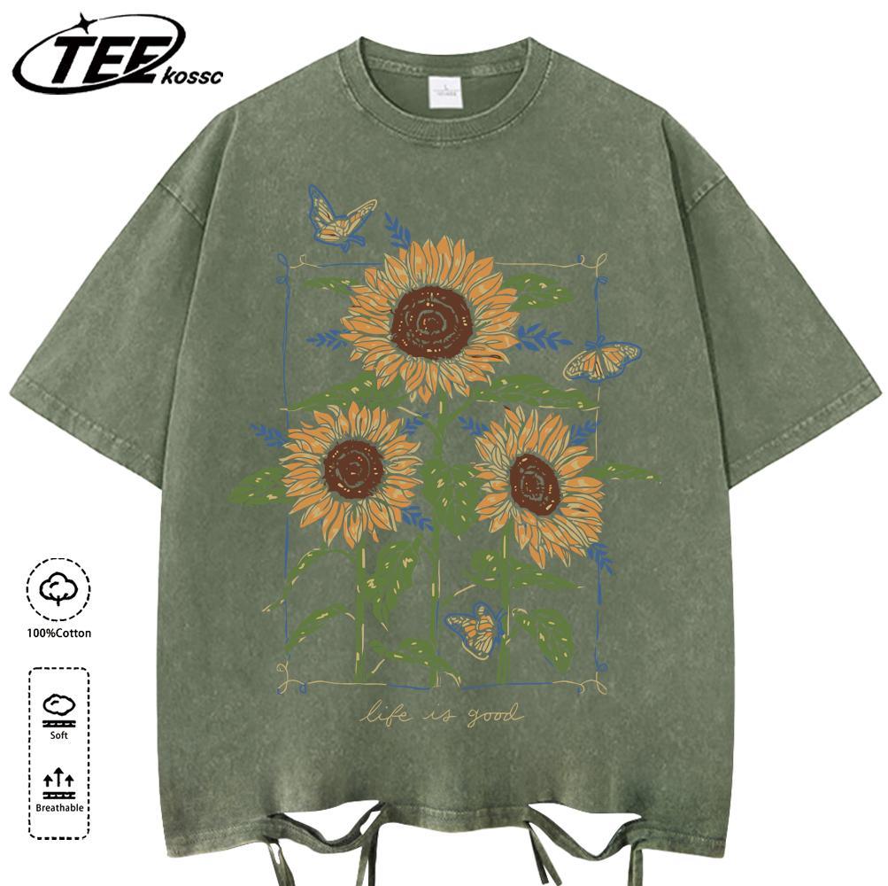 

Good Very Beautiful Sunflower Print Washed T Shirts Womens Soft Cotton Clothing Street Creative Short Sleeve Summer Casual Tops S