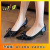 2025 new French bow pointed middle heel commuter non-slip single shoes light mouth patent leather stiletto high heels