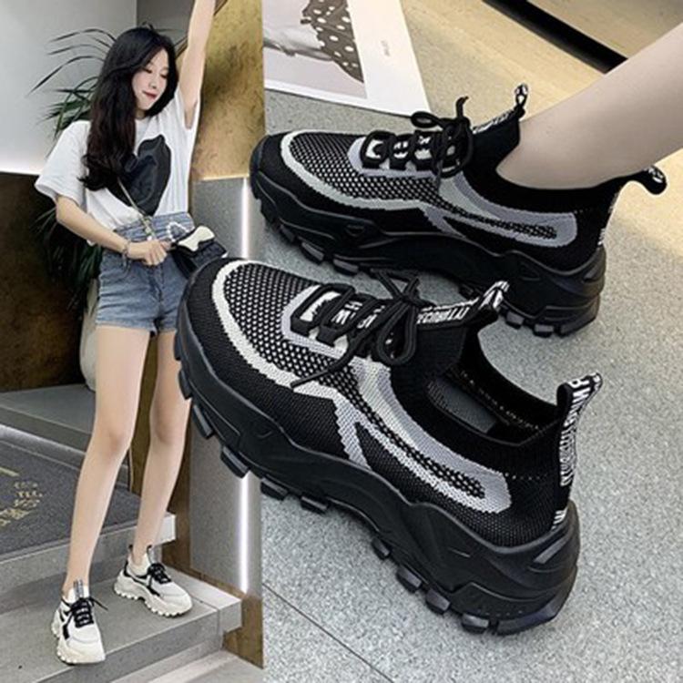 2025 Summer Women's Shoes Fly-woven Breathable Mesh Shoes Korean Version of Trendy Dad Shoes Women's Platform Sports and Leisure Shoes