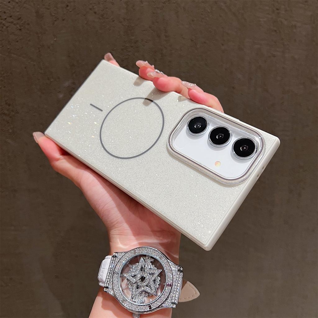 For Samsung Galaxy S24 FE Case Compatible with MagSafe Glitter Design IMD TPU+PC Phone Back Cover