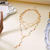 Gold Color Glass Long Y-Shaped Necklace For Women Colorful Crystal Chain Zircon Pearl Tassel Clavicle Choker Party Jewelry