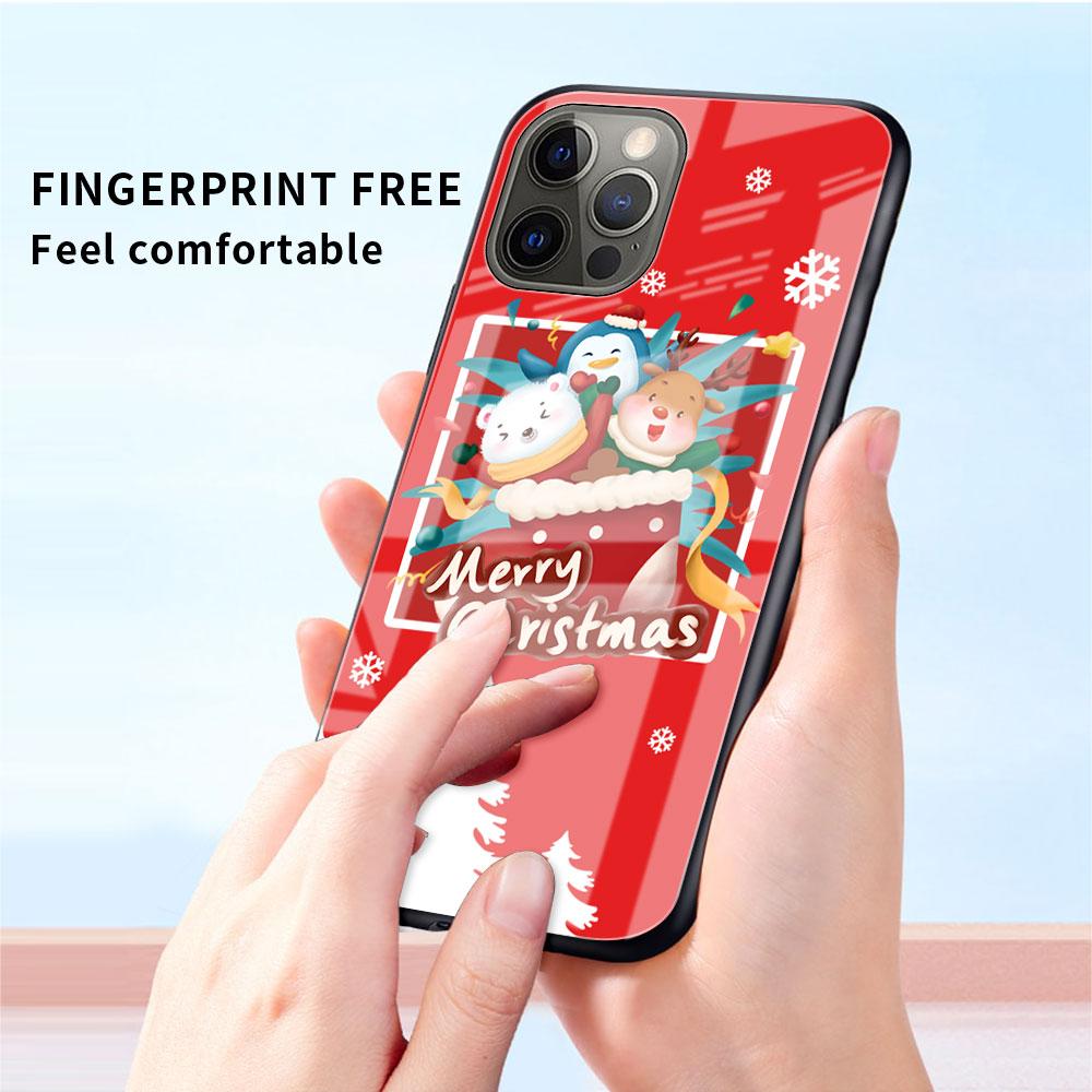 Christmas Cartoon Snowman Glass Case For Apple iPhone 14 13 11 12 Pro 7 XR X XS Max 8 6 6s Plus SE 2022 Tempered Phone Tampa