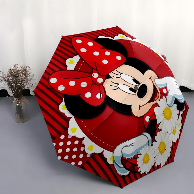 Disney Minnie Mouse,Polka Dots,Daisy Manual Opening and Closing Umbrella -8-Rib Reinforced Folding Design, Lightweight and Portable, Suitabl
