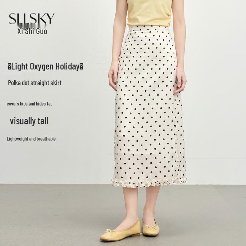Sllsky Women s Elegant Polka Dot Midi Skirt XXL