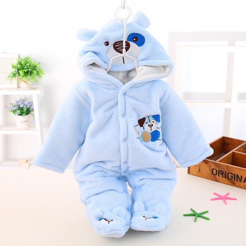 Polka Dot Bear Footed Baby Romper - Coral Fleece Crawling Suit for Autumn and Winter