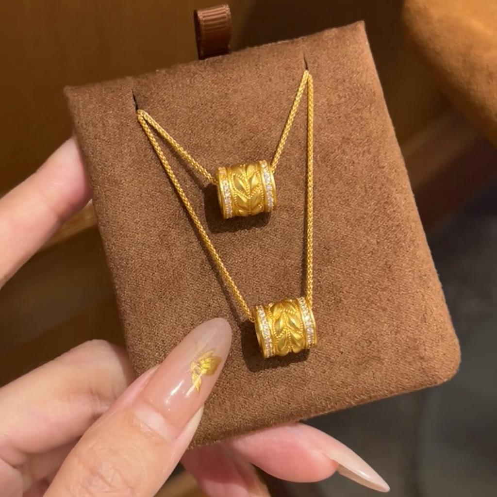 Necklace With Diamond Passepartout Wheat Ear Pendant Barley Ring Medieval Premium Collarbone Chain Female