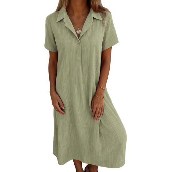 

Женское хлопковое льняное платье миди с V-образным вырезом и коротким рукавом, свободное платье-трапеция, струящийся сарафан, летние пляжные наряды S светло-зеленый