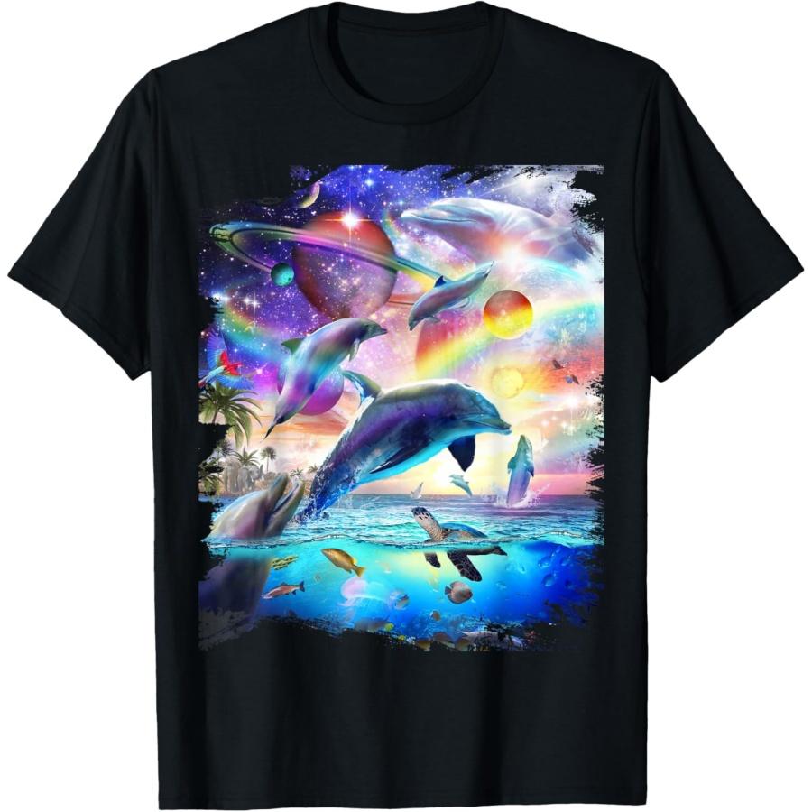 Space Dolphin Galaxy Dolphins Rainbow T-Shirt S