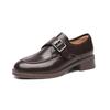 Genuine leather flat-soled small leather shoes women's thick-soled one-pedal single shoes belt buckle loafers
