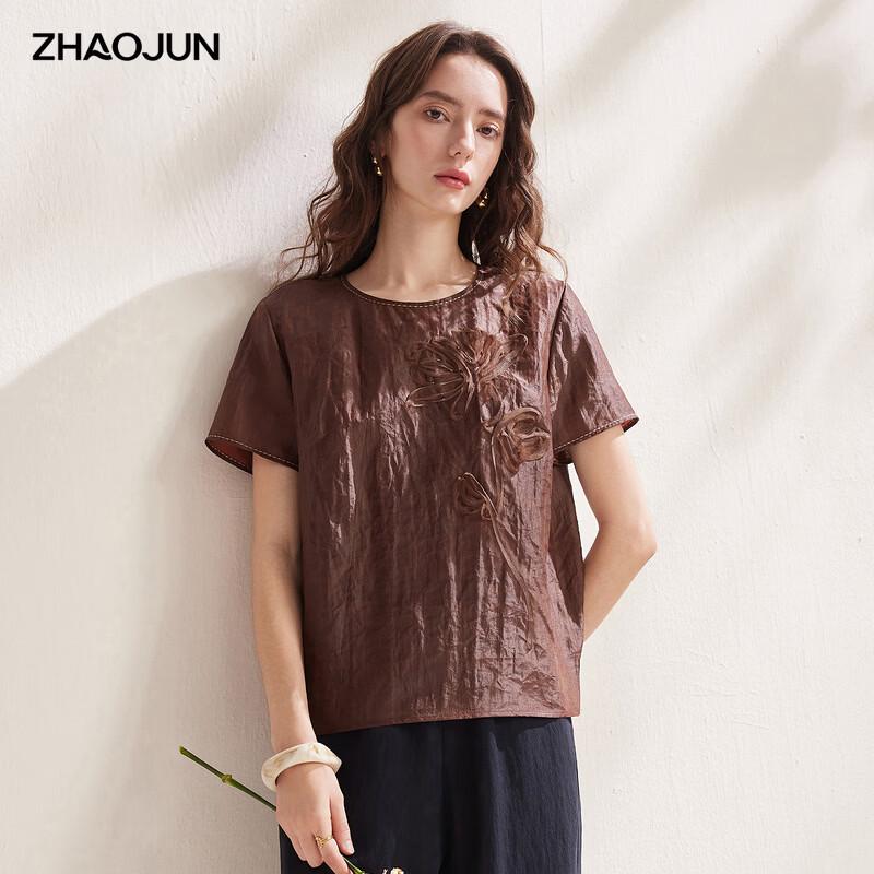Zhaojun 2026 Spring/Summer Embroidered Silk Short Sleeve Top XL