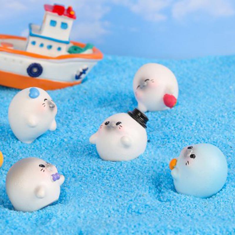 1Pc Home Mini Cartoon Seal Animal Moss Micro Landscape Ornament Plants Bonsai Car Diy Decoration