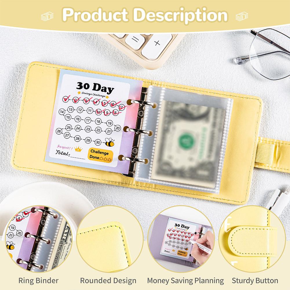 30 Envelope Savings Challenge Binder PU Leather Budget Book for Savings Challenge Waterproof Reusable