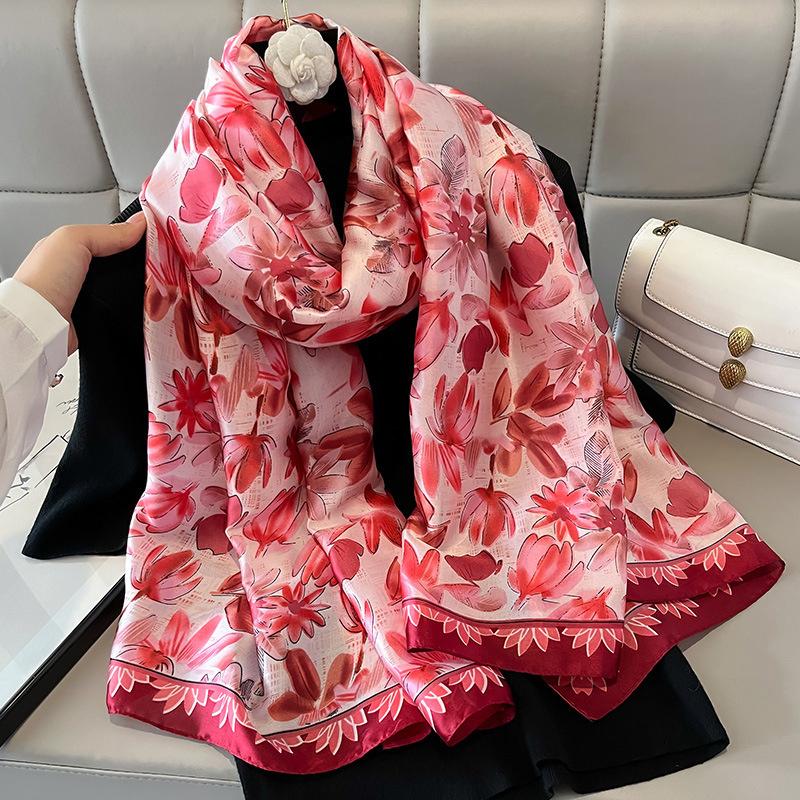 180X90Cm Luxury  Fashion Summer Women Soft Silk Scarves Female Shawl Foulard Ladies Muffler Beach Wrap Bandanna Pareo Beach