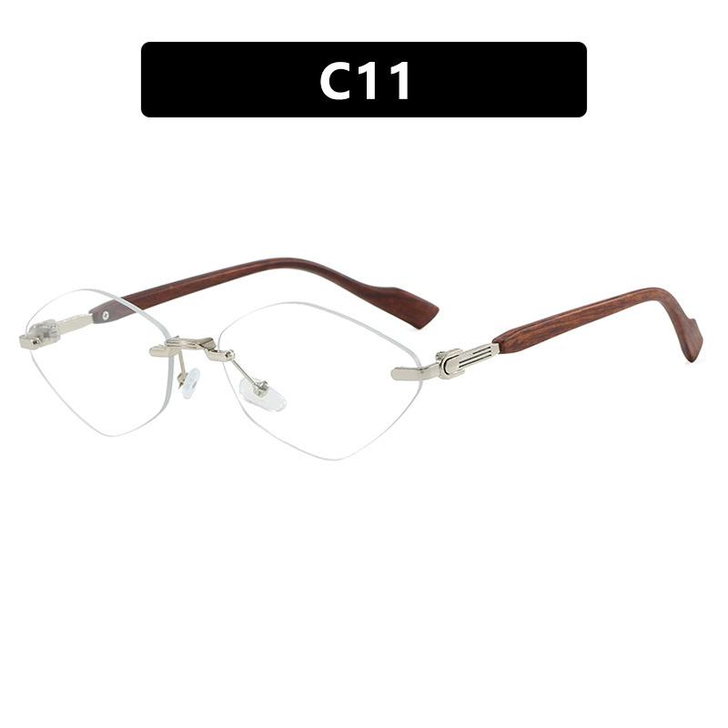 European and American rhombus frameless trimmed sunglasses metal sunglasses wood grain fashion sunscreen UV protection sunglasses women