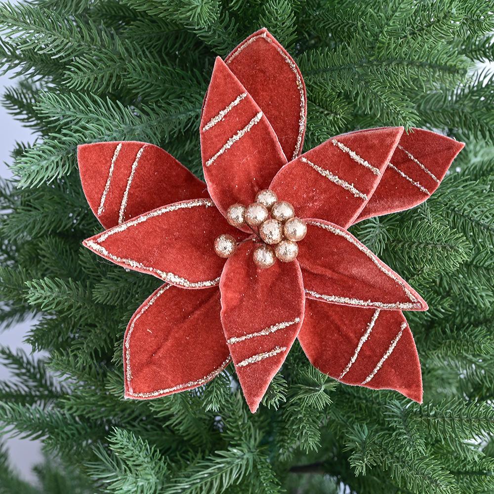 New simulated Christmas flower Christmas tree cuttings flannel big flower Christmas supplies DIY accessories Christmas tree dress up