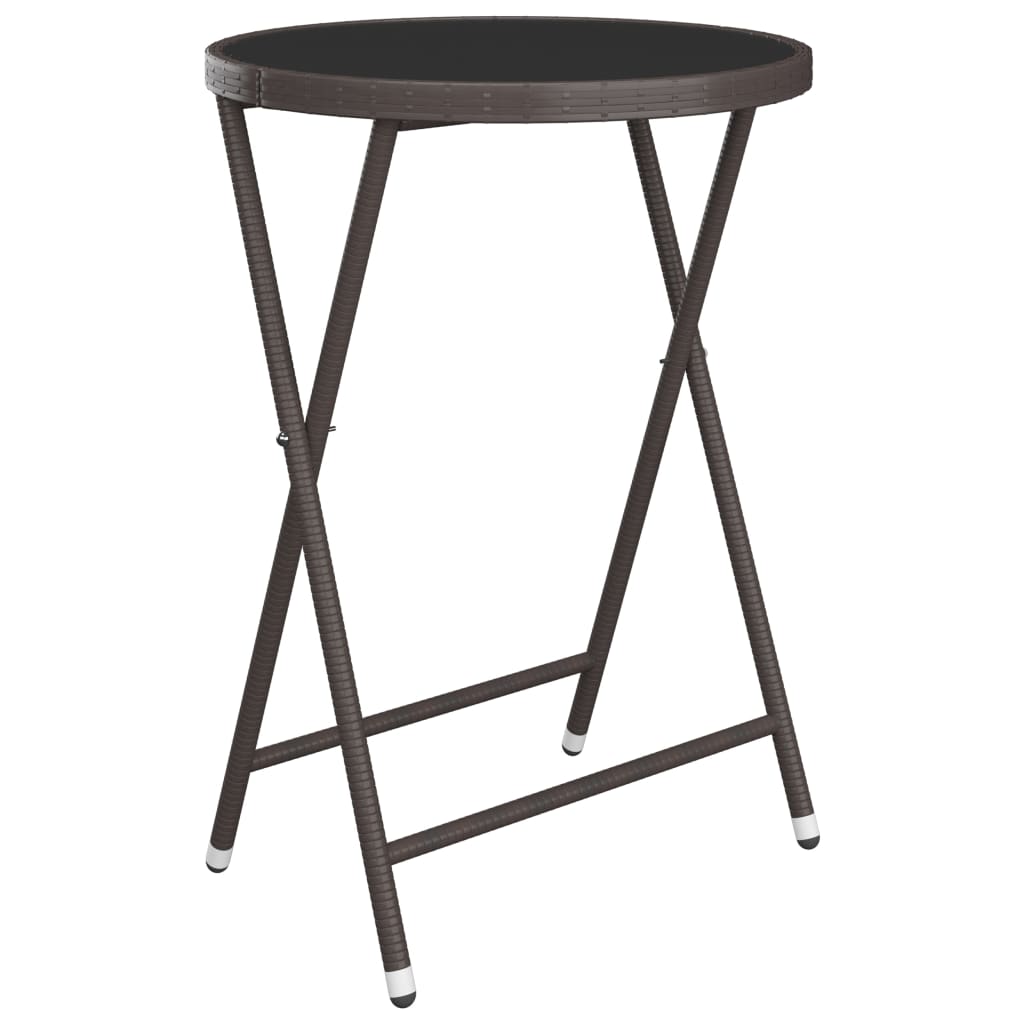 3 Piece Bistro Set Brown Poly Rattan and Tempered Glass