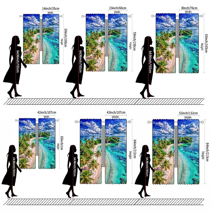 Sea View Pattern Printed Curtains   Pole Bag Curtains   Christmas Decorations   Daily Home Decorations   Room Decorations
