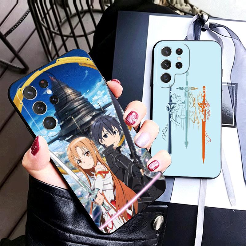 S-Sword O-Online SAO Anime Soft Phone Case for Samsung Galaxy S26 S25 Edge S24 Ultra S23 Plus S22 S21 FE S20 Black Cover Back Sh